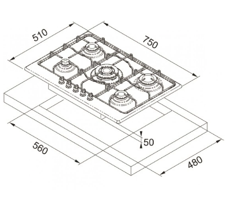 PIANO COTTURA FRANKE FHSL7554GAVTCXSC dimensioni
